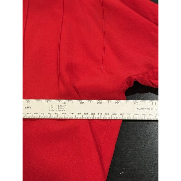 Vintage 80s Silk Short Sleeve Red Pintuck Blouse W/ Shoulder Pads Womens Medium - Picture 9 of 10